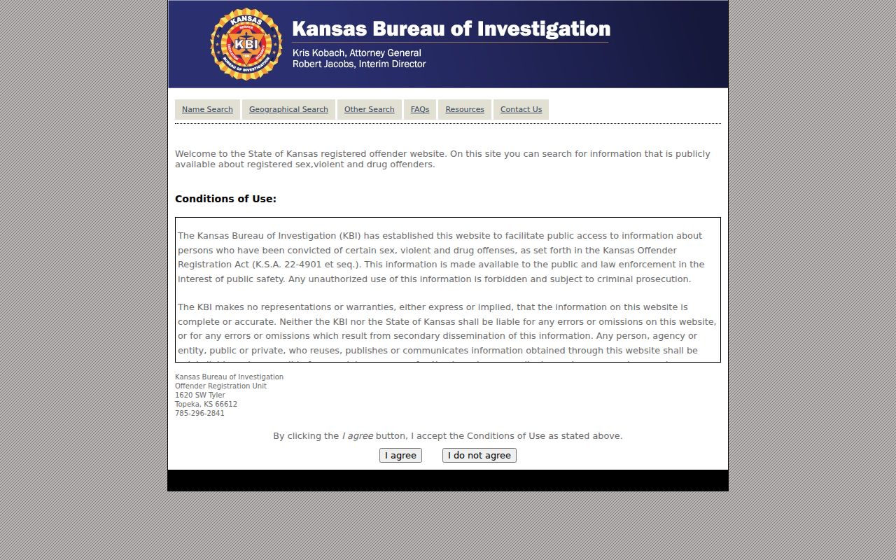 Kansas registered offender official search notice